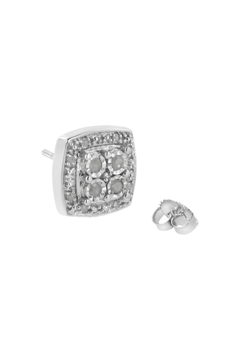 Silver 1/4 Ct Round Diamond Square Shape Milgrain Stud Earrings, Alternate, color, White