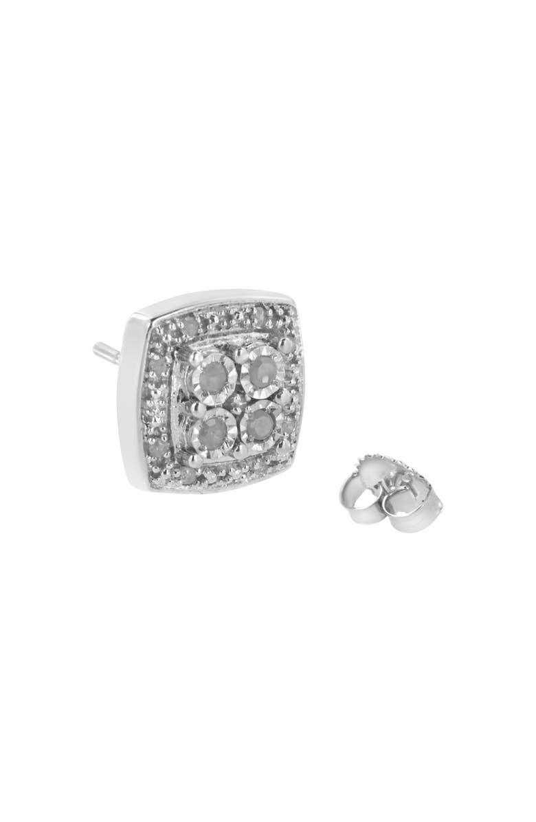 Haus of Brilliance Silver 1/4 Ct Round Diamond Square Shape Milgrain Stud Earrings, Alternate, color, White