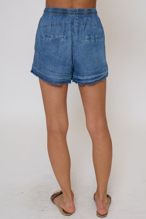 Central Park West Celine Mid Rise Drawstring Shorts In Blue