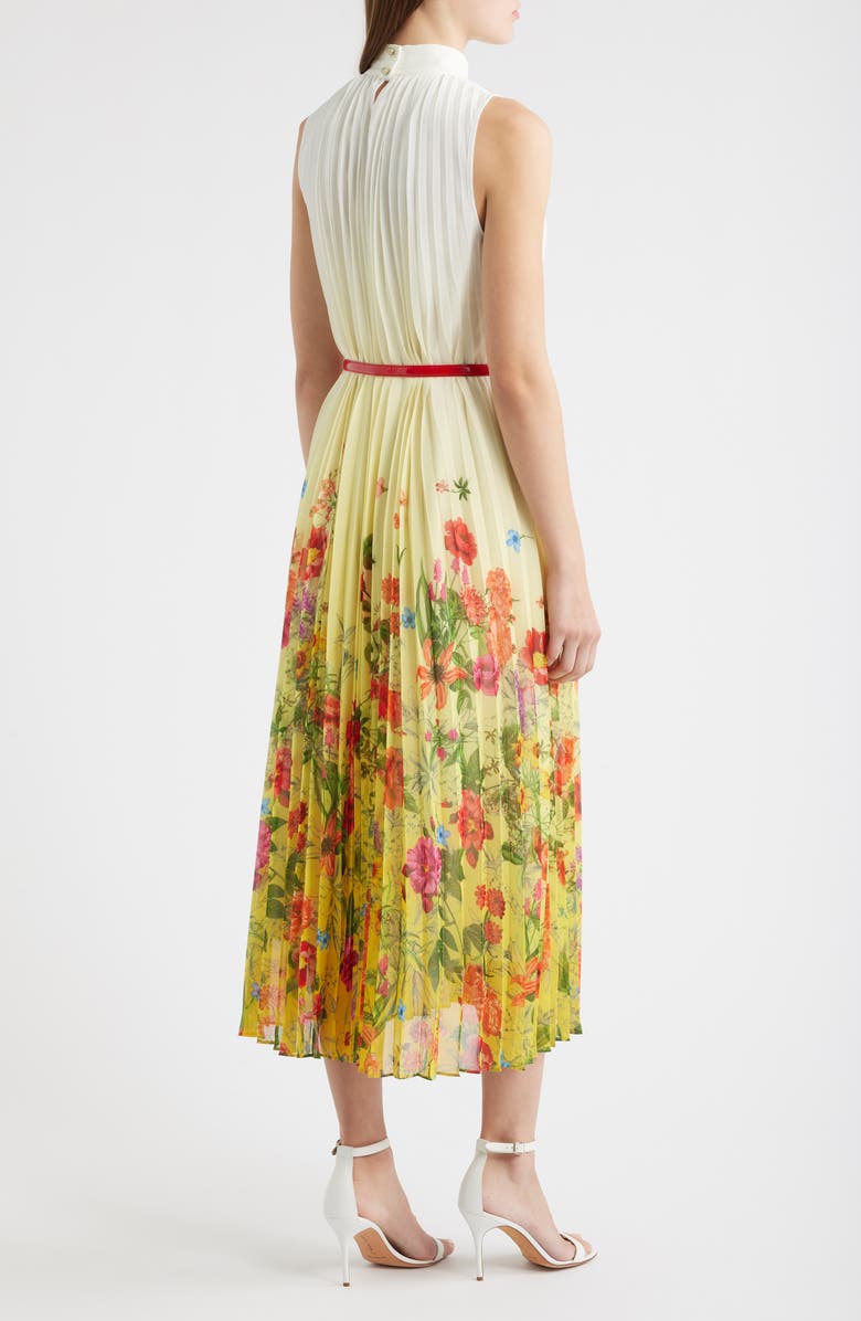 Elie Tahari The Reilley Belted Sunshine Floral Sleeveless Pleated Dress, Alternate, color,