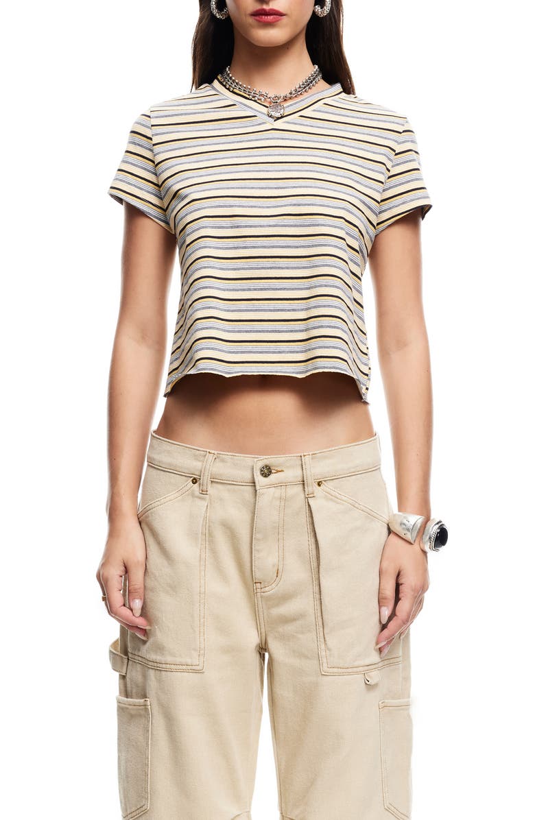 LIONESS North Light Stripe Crop T-Shirt, Main, color, Yellow Stripe