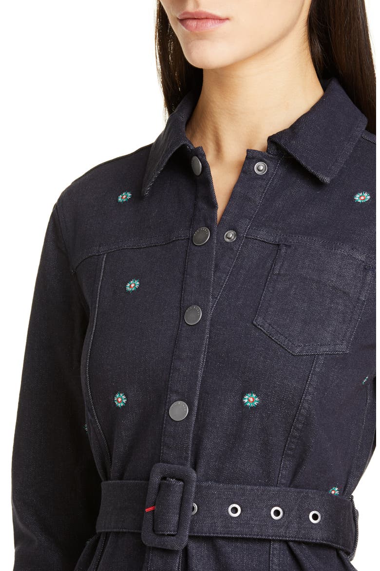 Colour by Numbers Rosarie Embroidered Denim Shirtdress, Alternate, color, MID WASH