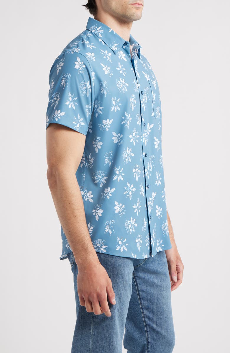 TravisMathew Seamate Floral Short Sleeve Button-Up Shirt, Alternate, color, Captains Blue