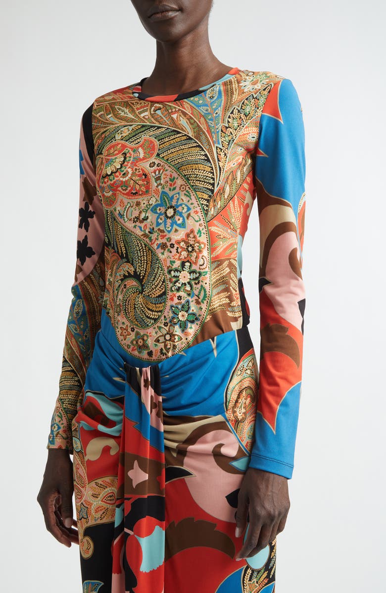 Etro Paisley Long Sleeve Jersey Top, Alternate, color, Red