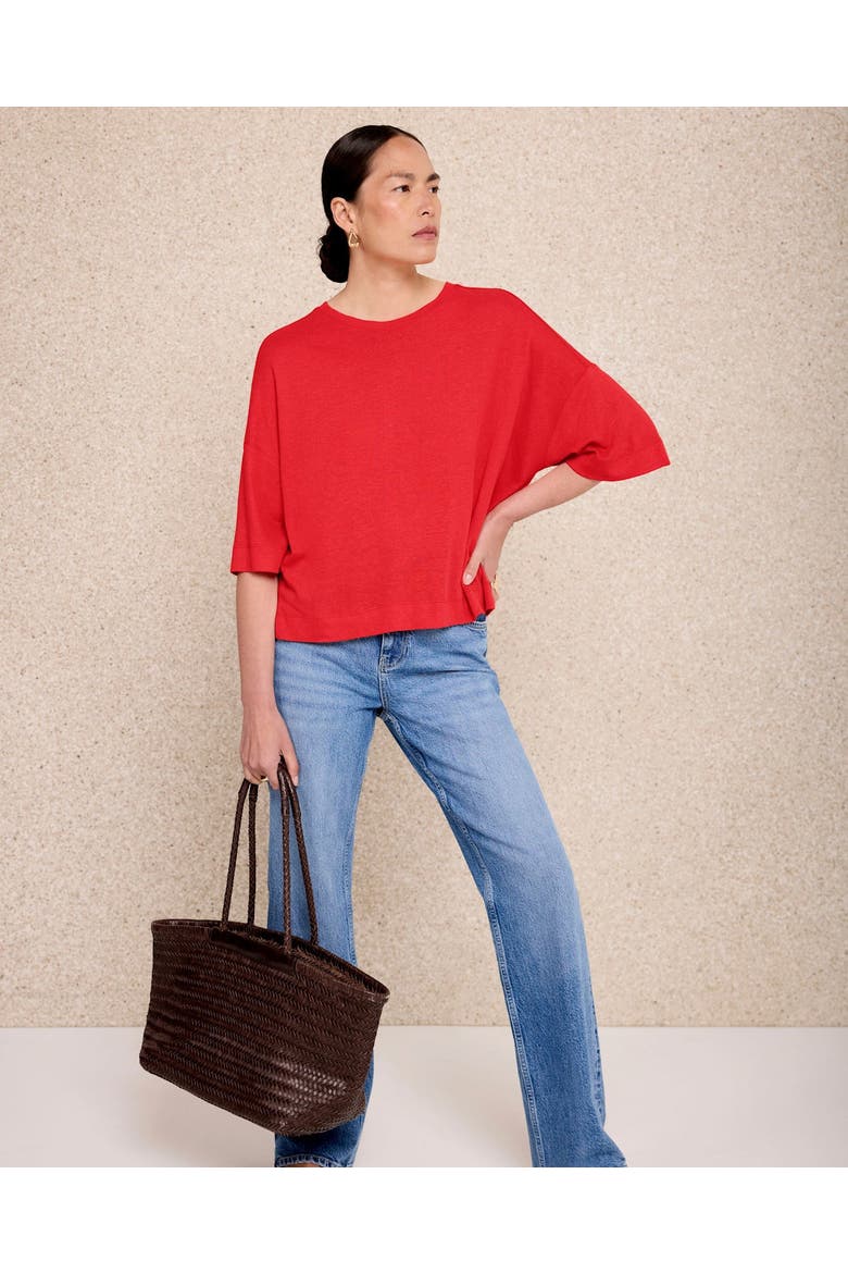 Linen Blend Boxy Silhouette T-Shirt, Alternate, color, Red