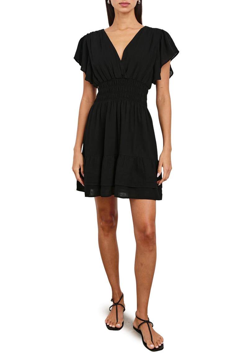 Kimora Smocked Waist Linen Blend Dress, Main, color, BLACK