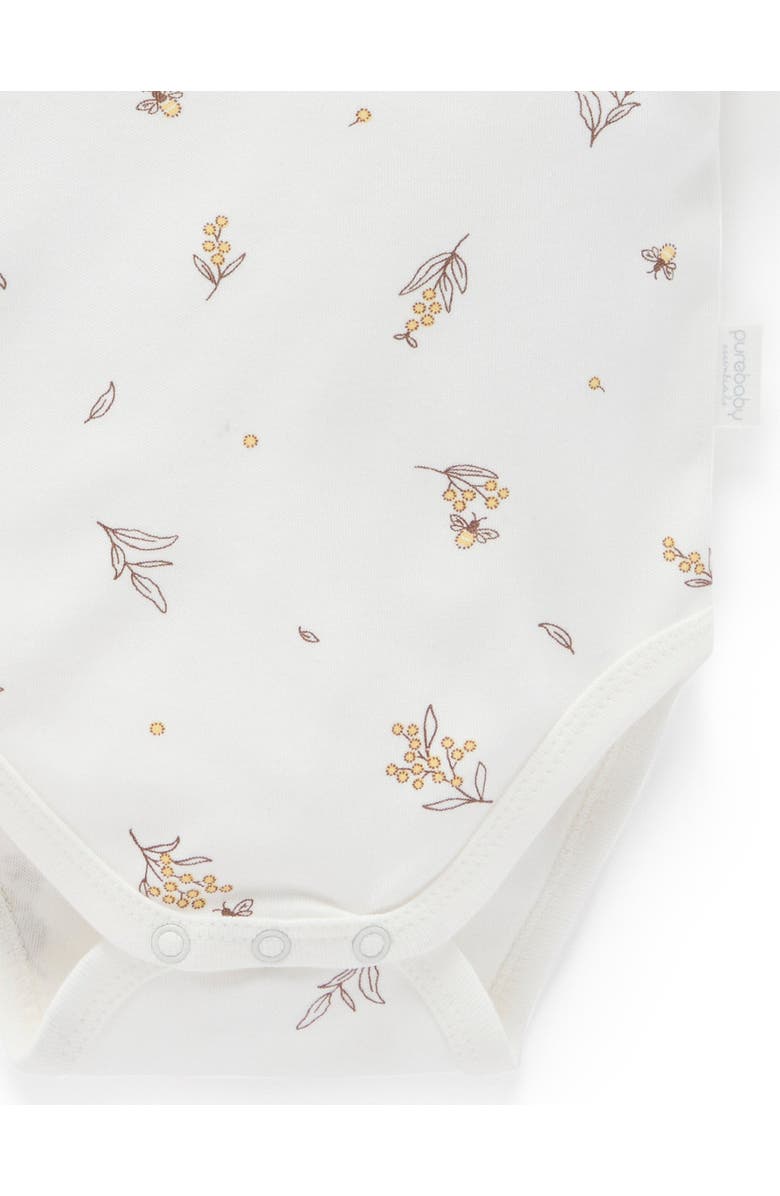 Purebaby 2 Pack Short Sleeve Bodysuit, Alternate, color, Wattle Bee Wheat Melange Pk