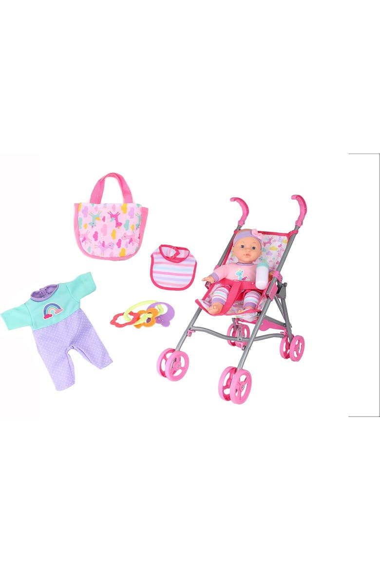 Baby Doll Care Gift Set With Stroller For 12 Inch Dolls, Alternate, color, Multicolored