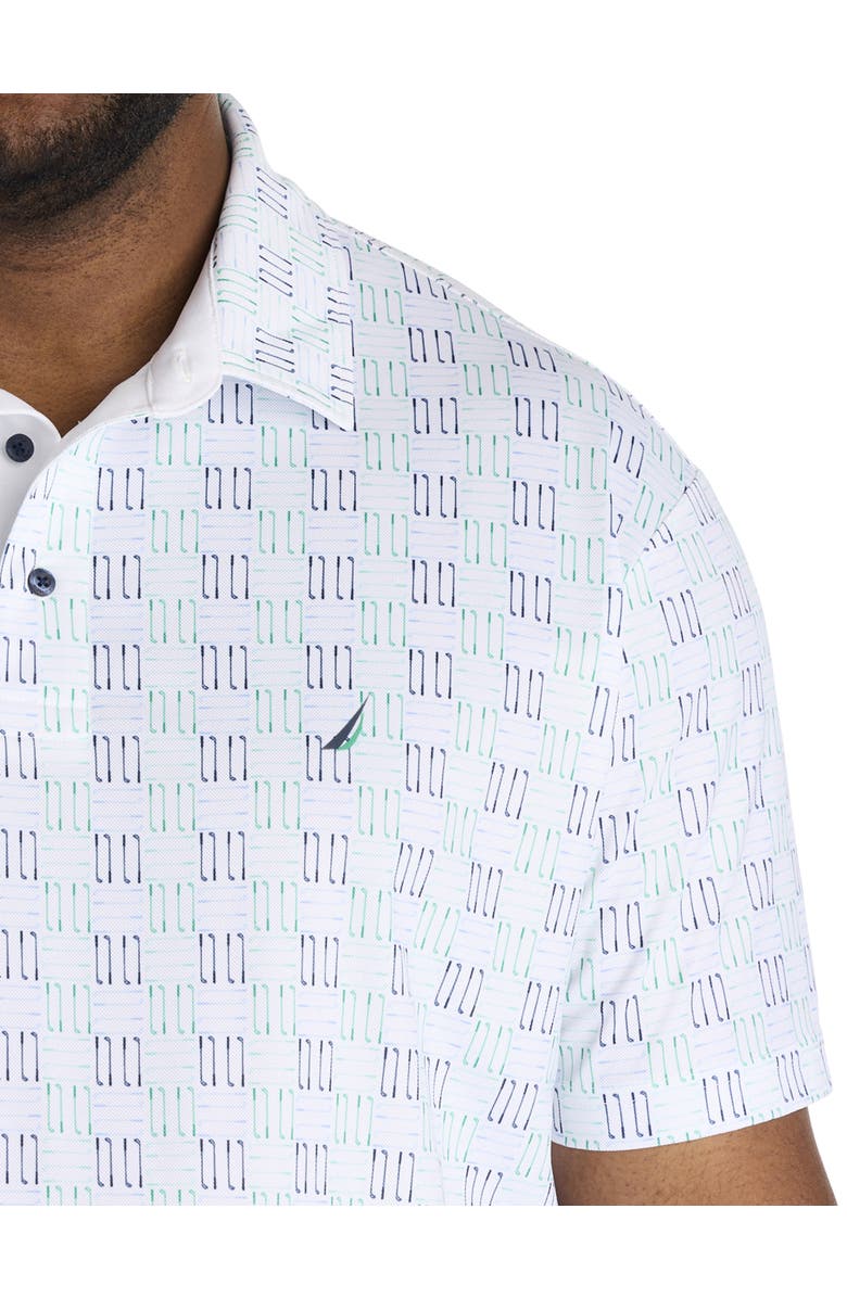 Nautica Big & Tall Geometric Print Performance Polo Shirt, Alternate, color, Bright White