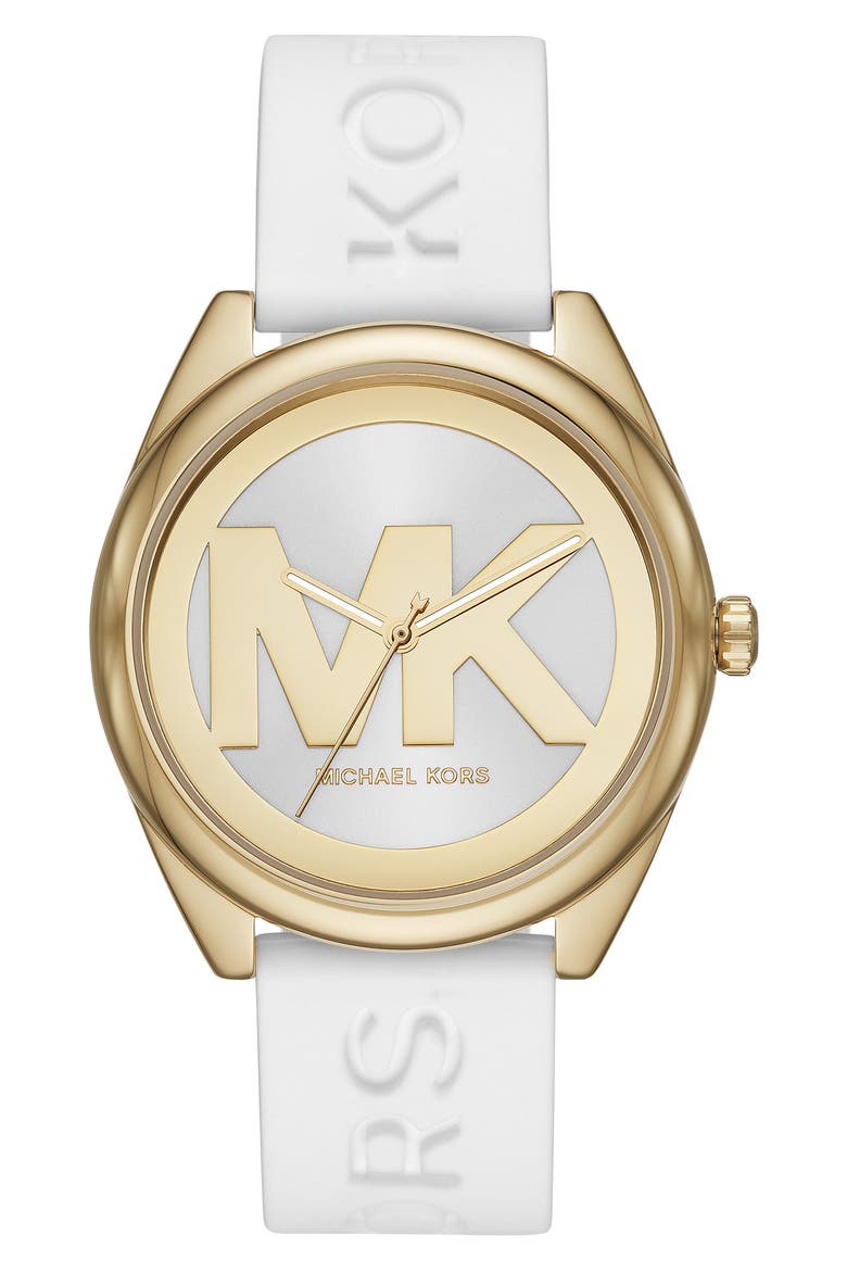 Janelle Quartz Silicone Strap Watch, 42mm, Main, color, GOLD