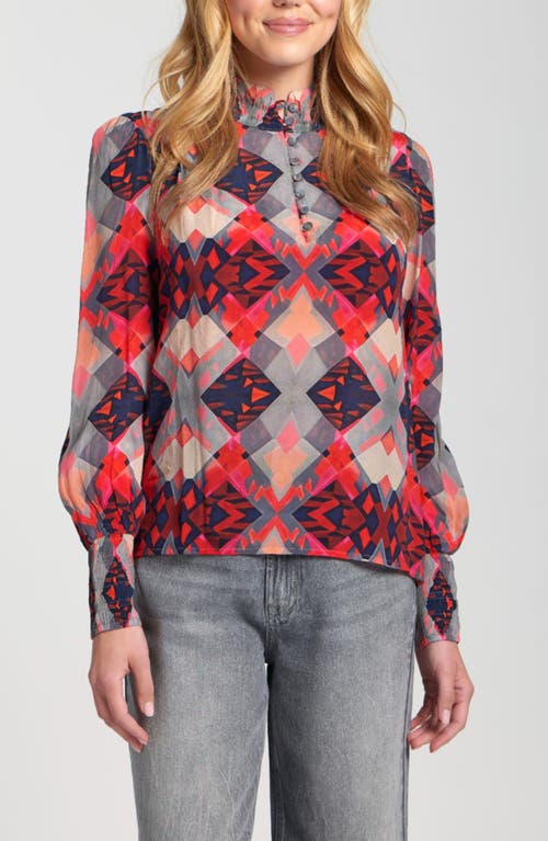 Apny Puff Shoulder Button Front Top In Red
