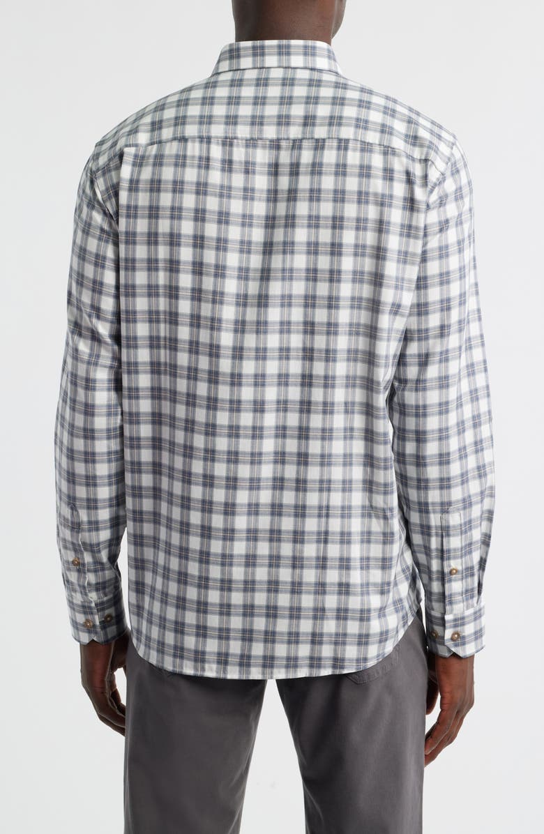 Johnston & Murphy Plaid Heathered Cotton Button-Up Shirt, Alternate, color, Navy/ Tan Shadow Grid