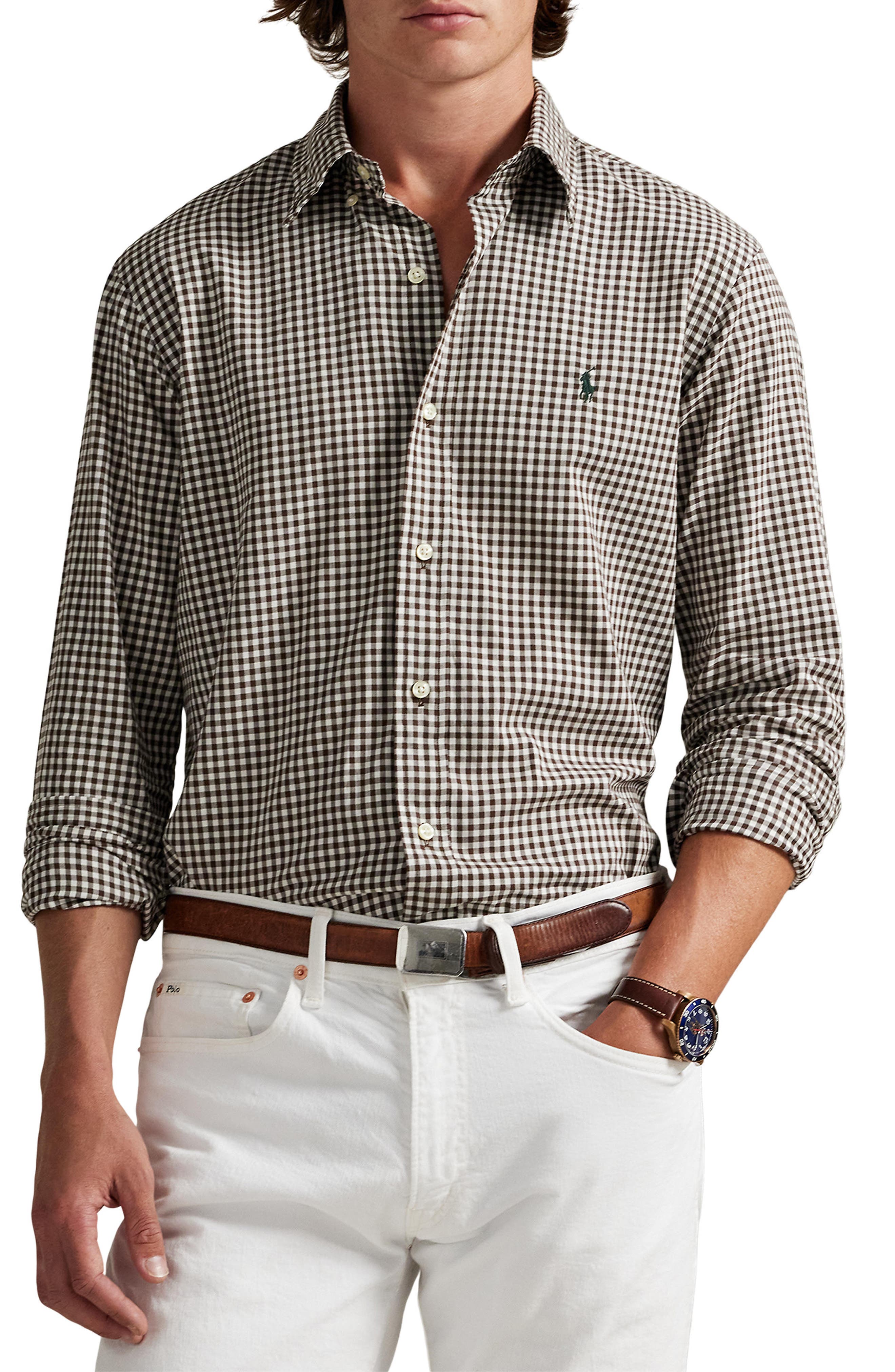 Classic Fit Gingham Sanded Twill Button-Down Shirt