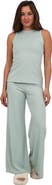 24seven Comfort Apparel Womens Basic Ribbed Knit Tank Top and Elastic Waist Wide Leg Pant Set