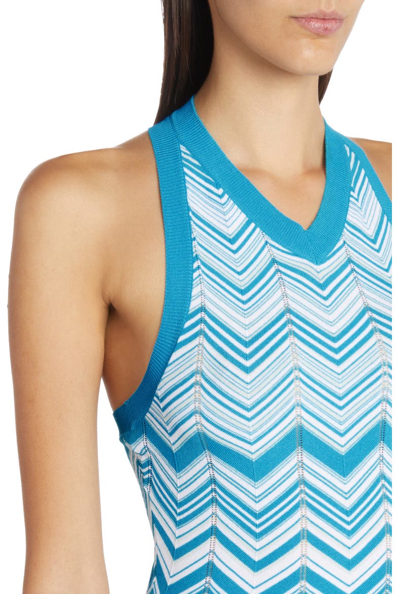 Micro Chevron Knit Tank, Alternate, color, CYAN/ WHITE