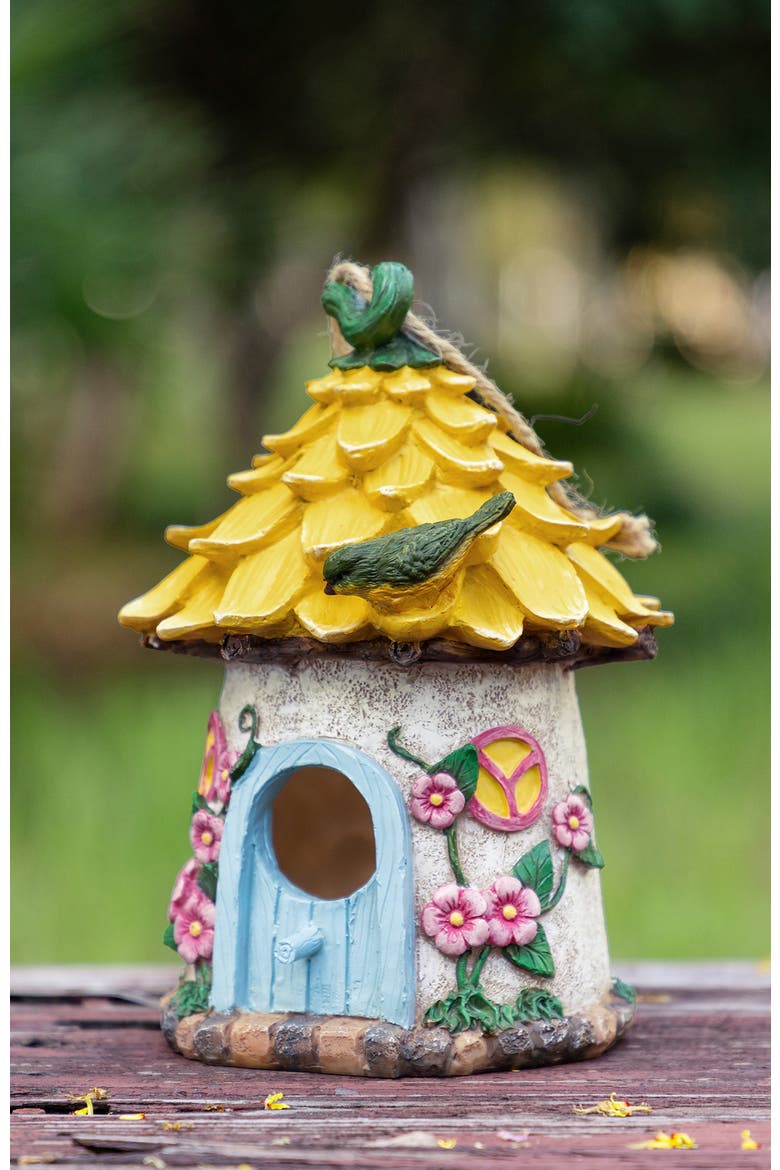 9"H Resin Colorful Roof Outdoor Garden Birdhouse, Alternate, color, Yellow