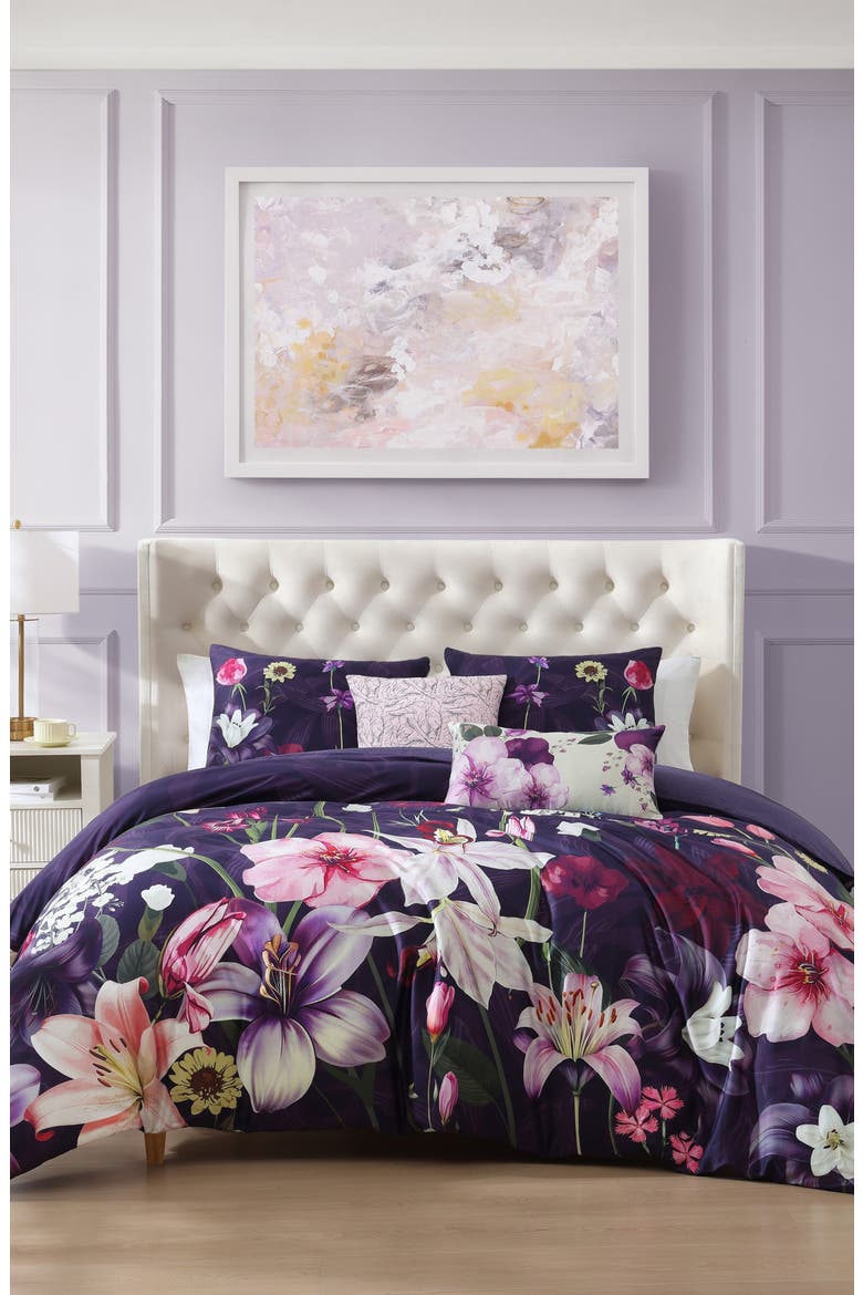 Morning Glory Reversible 5-Piece Comforter Set, Alternate, color, PURPLE