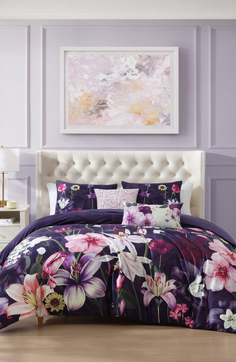 Bebejan Morning Glory Reversible 5-Piece Comforter Set, Alternate, color, Purple