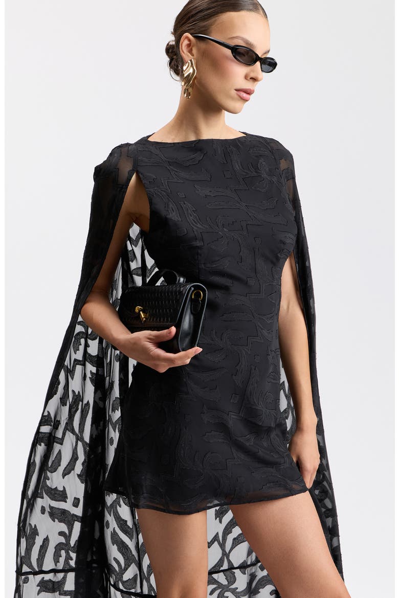 Cape Detail Minidress, Alternate, color, BLACK
