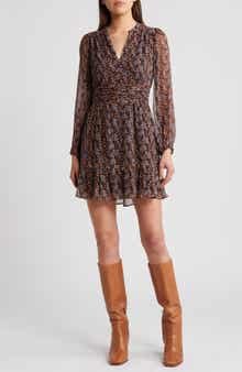 PAIGE Saunter Long Sleeve Crinkle Silk Dress