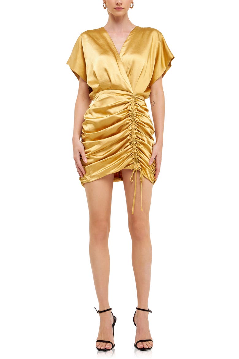 Ruched Satin Minidress, Alternate, color, GOLD