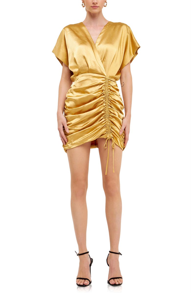 Endless Rose Ruched Satin Minidress, Alternate, color, Gold