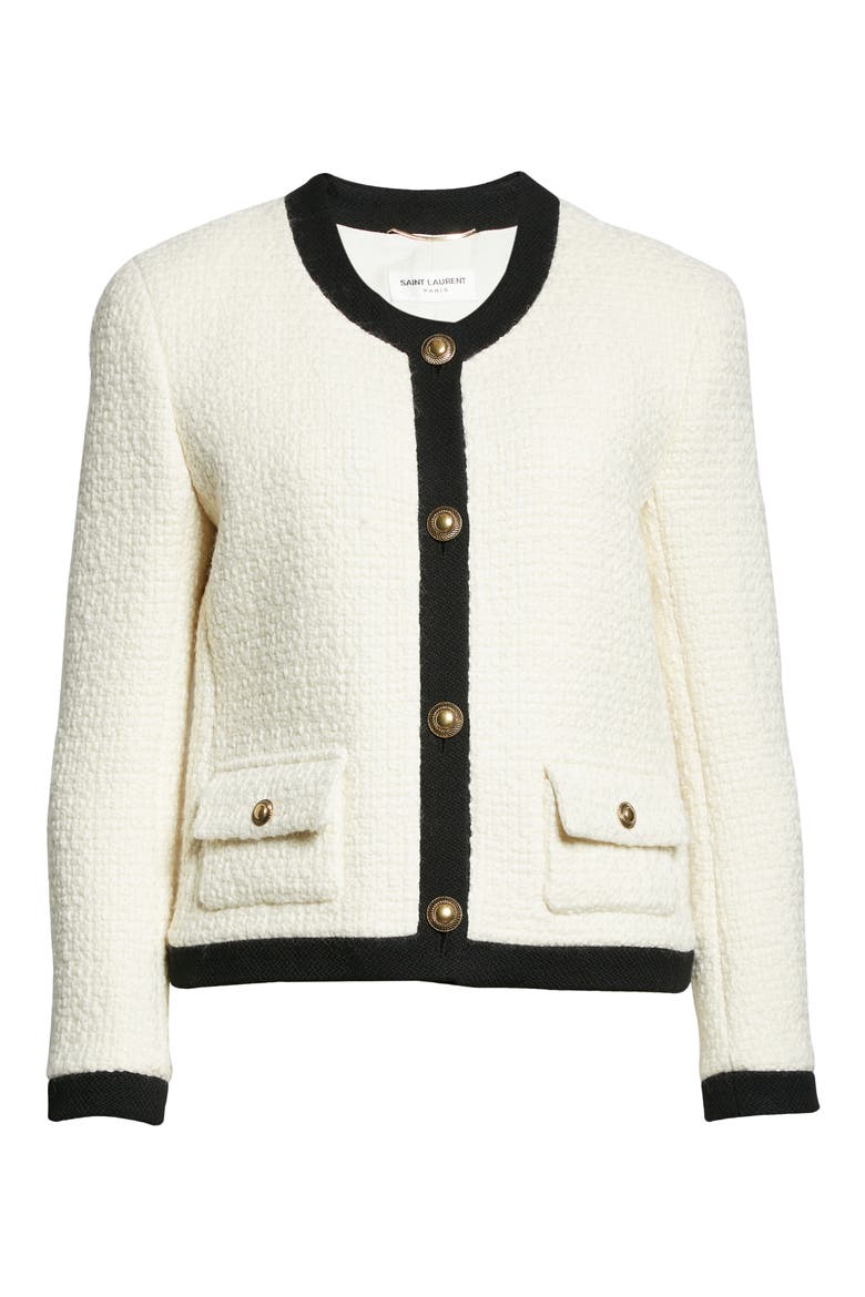 Contrast Trim Wool Tweed Jacket, Main, color, IVOIRE