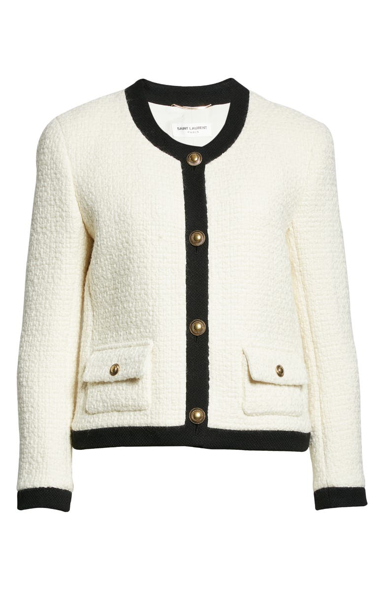 Saint Laurent Contrast Trim Wool Tweed Jacket, Main, color, 