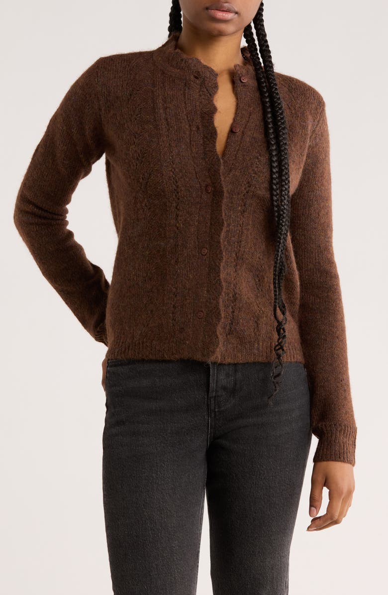 RDI Cable Knit Cardigan, Main, color, Brown Melange