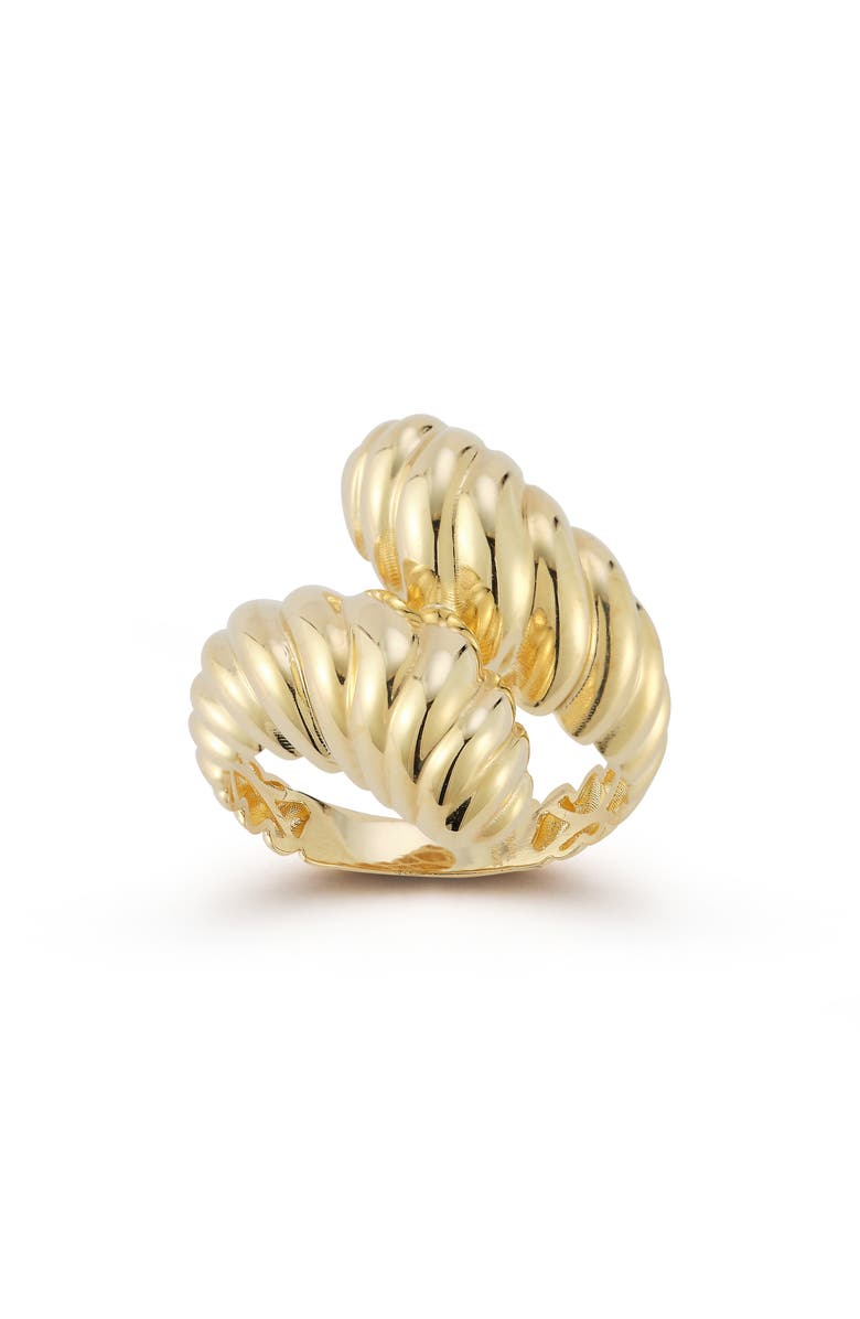 Ember Fine Jewelry 14K Gold Croissant Twist Bypass Ring, Main, color, Gold