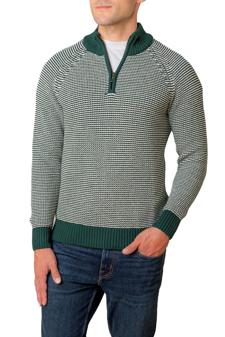 Organic Half Zip Ski Pullover Sweater, Main, color, Deep Green Stripe