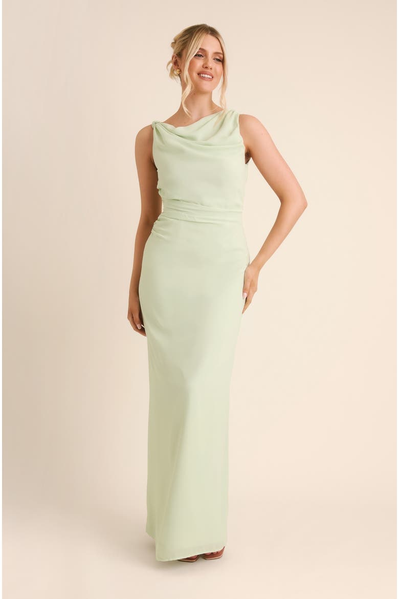 Twist Asym Chiffon Bridesmaid Dress, Main, color, Mint Green