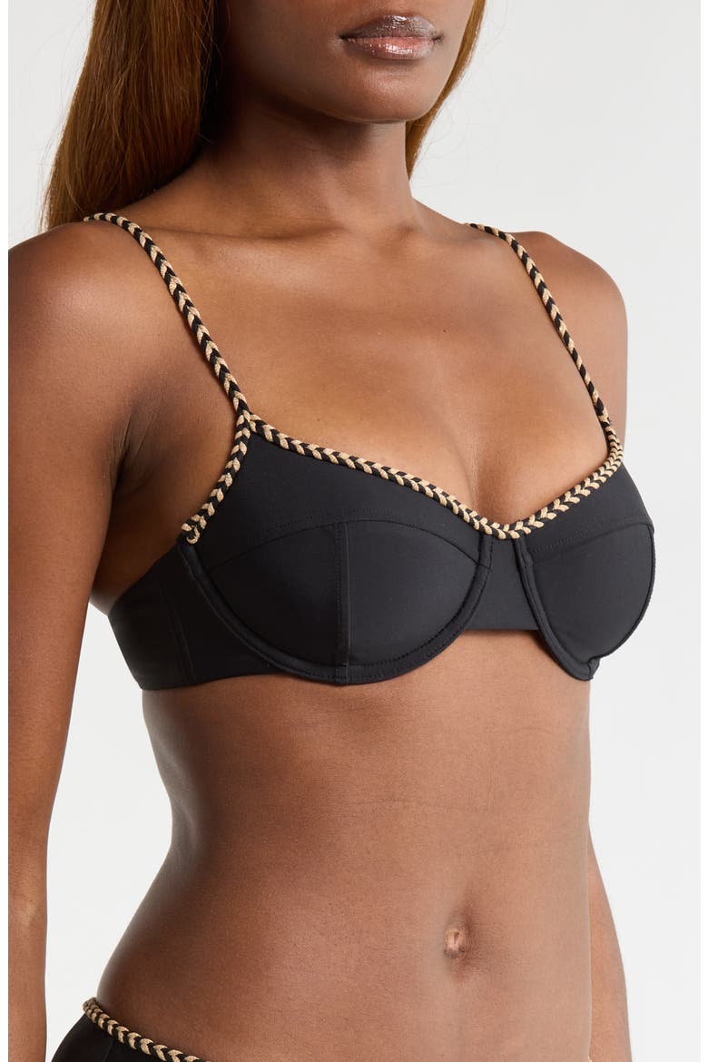 Mona Braided Underwire Bikini Top, Alternate, color, BLACK