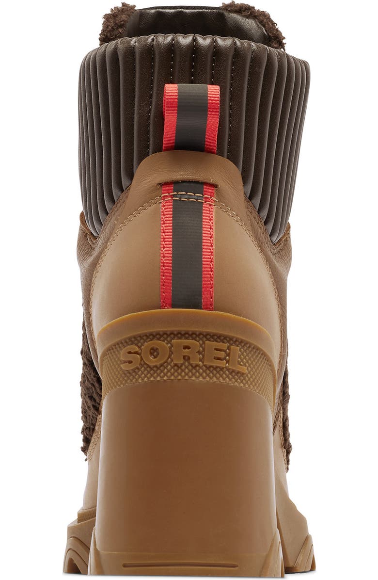 SOREL Brex<sup>™</sup> Leather & Faux Shearling Block Heel Lace-Up Bootie, Alternate, color, Tawny Buff Blackened Brown