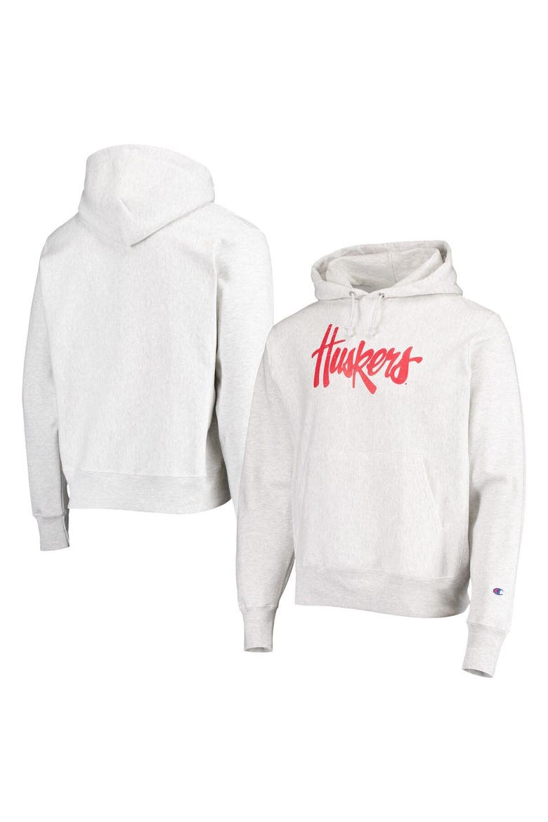 Men's Champion Heathered Gray Nebraska Huskers Team Vault Logo Reverse Weave Pullover Hoodie, Main, color, Heather Gray