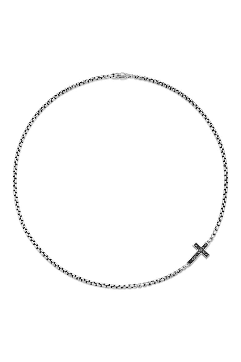 Cross Station Necklace in Sterling Silver with Diamonds, 5mm, Alternate, color, BLACK DIAMOND