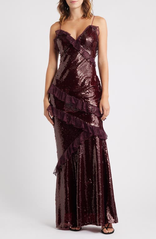 Loveshackfancy Rialto Sequin & Lace Gown In Burgundy