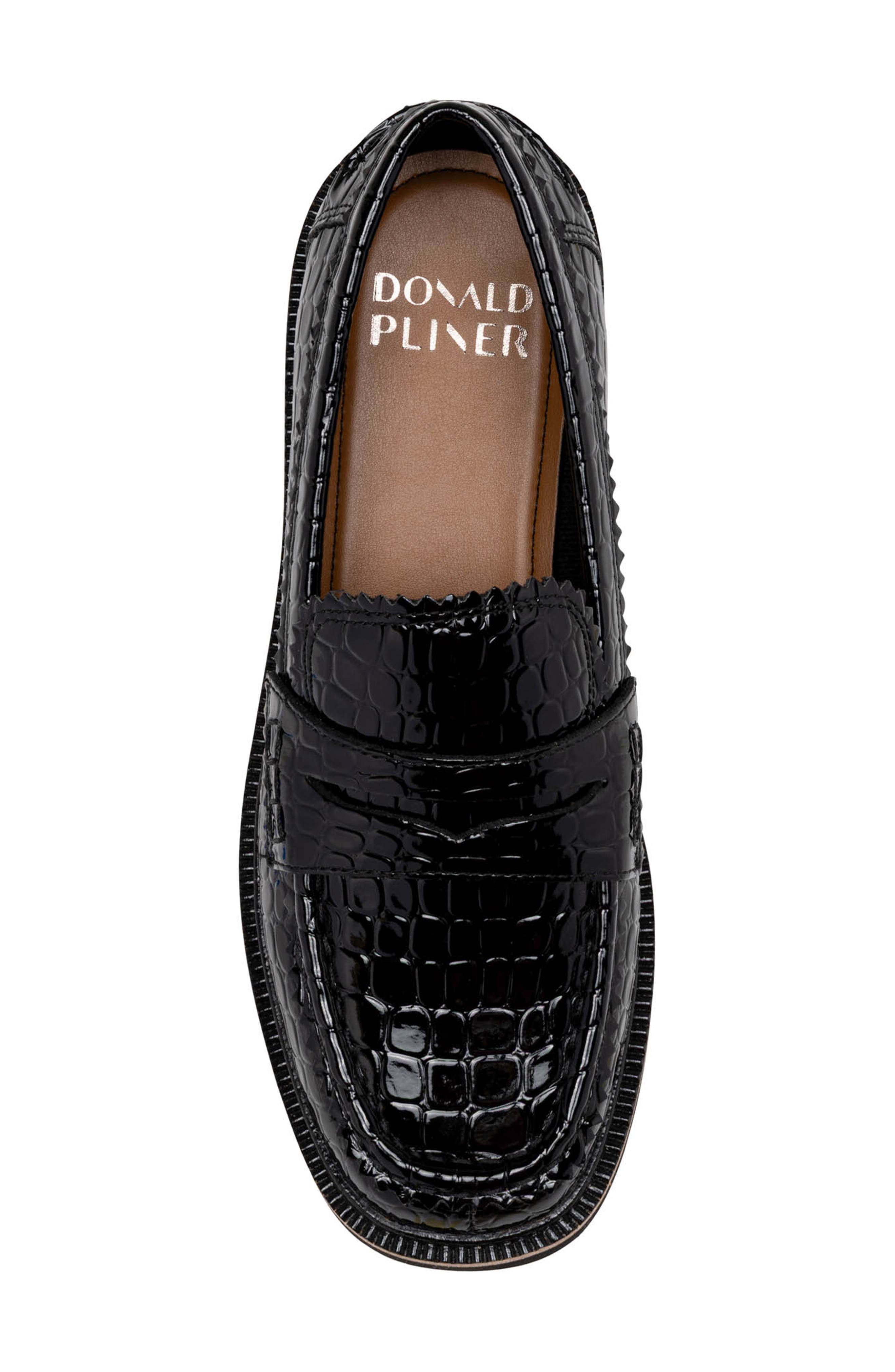 Donald Pliner Croc Embossed Loafer, Alternate, color, Black Patent