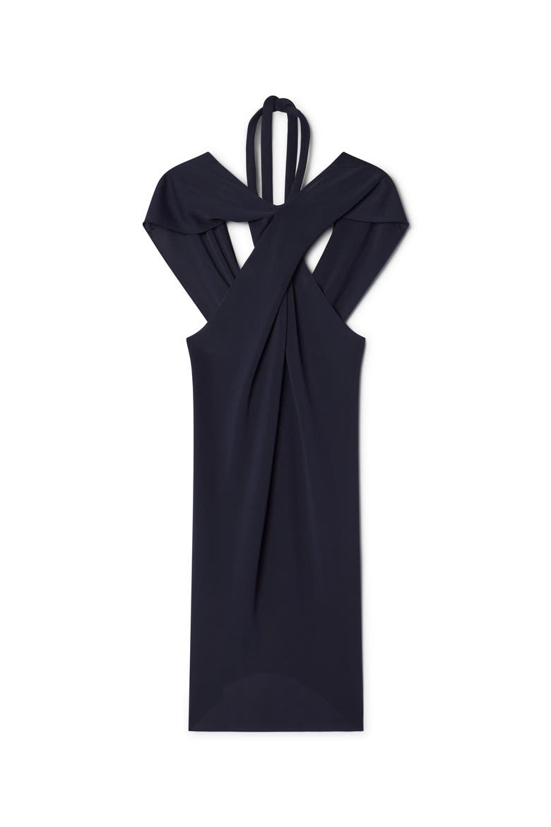 Tie-Neck Top In Viscose, Alternate, color, Navy Blue