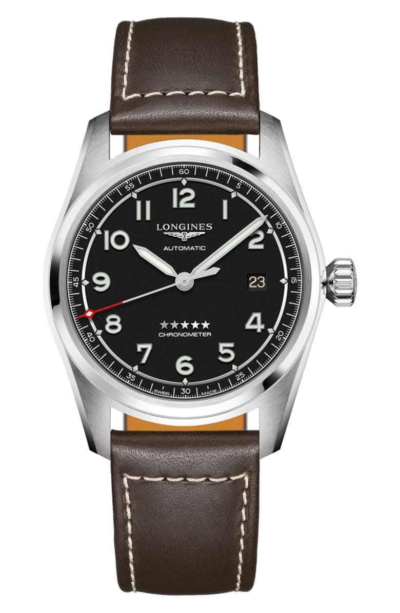 Longines Spirit Automatic Leather Strap Watch, 40mm, Main, color, 