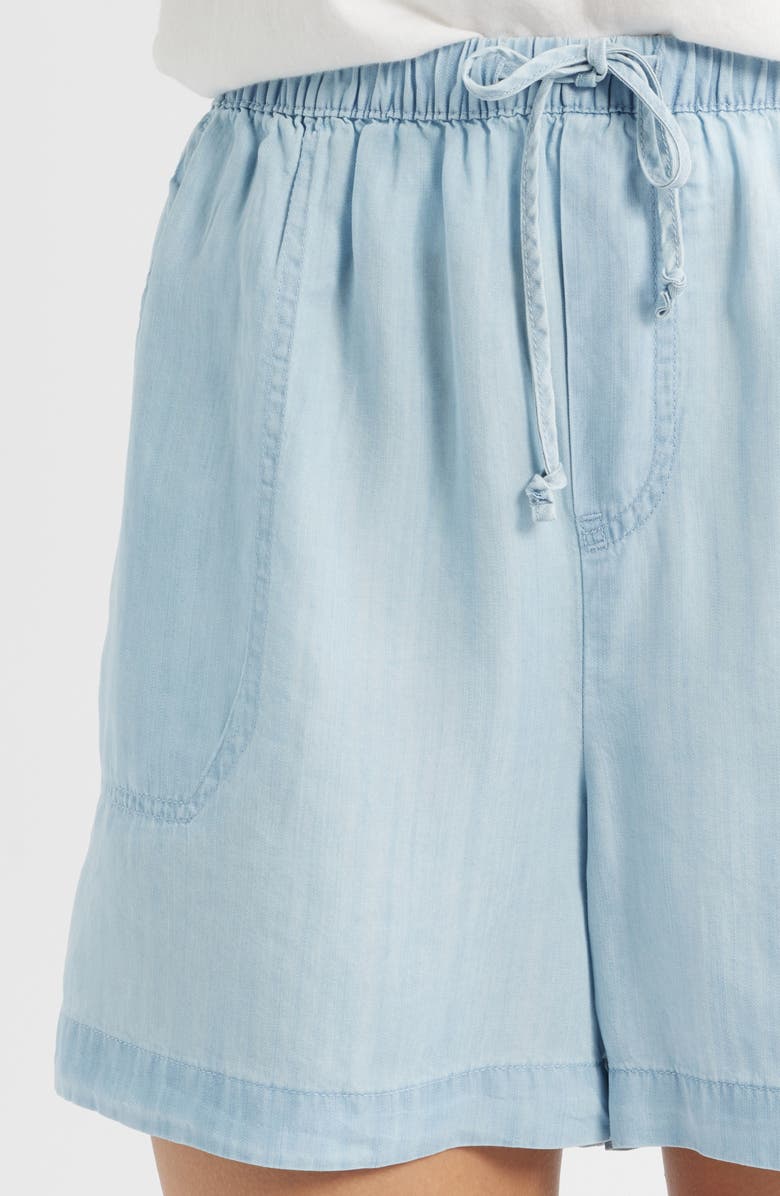 beachlunchlounge Yoko Tie Waist Chambray Shorts, Alternate, color, Bleach Wash