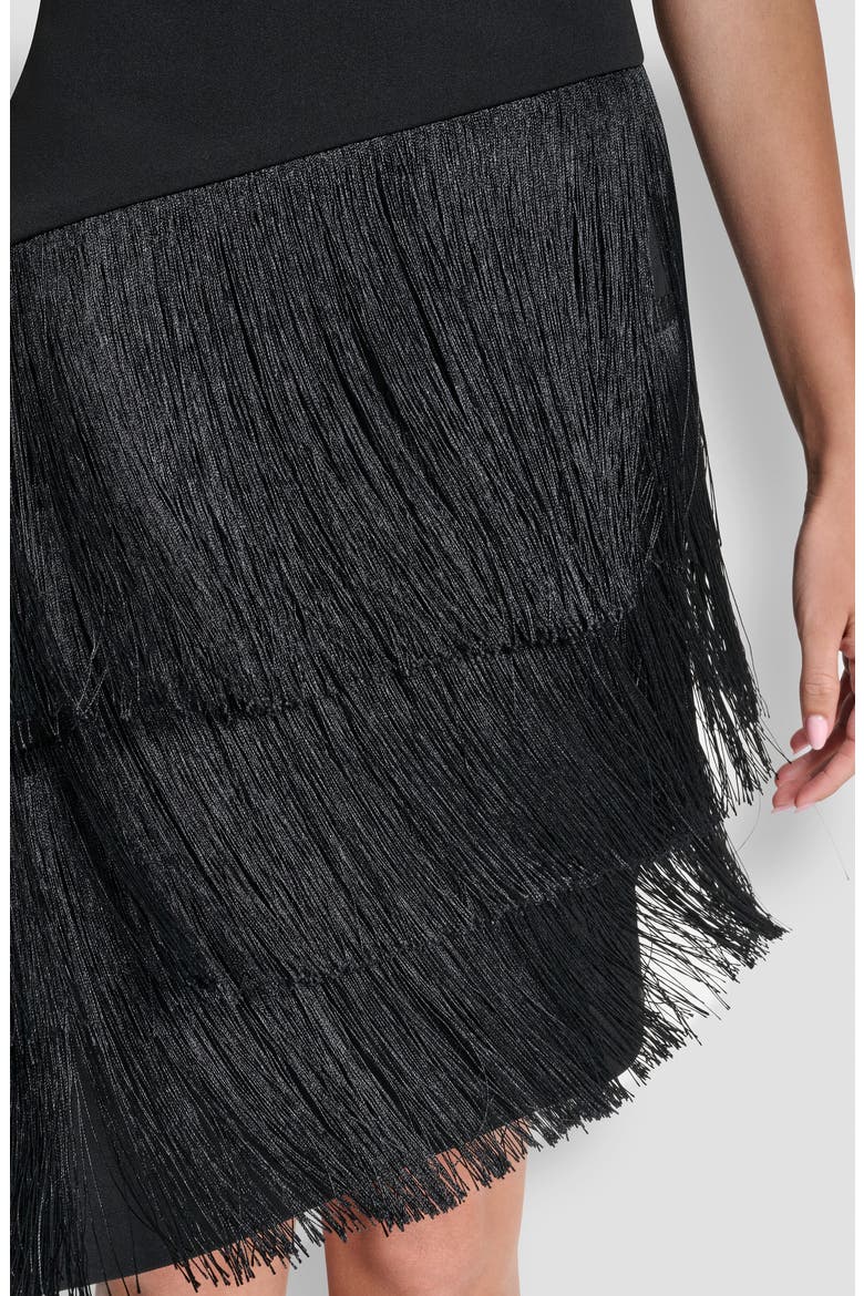 Cowl Neck Asymmetric Fringe Dress, Alternate, color, BLACK