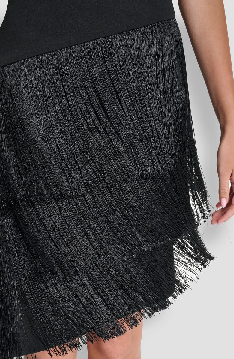 DKNY Cowl Neck Asymmetric Fringe Dress, Alternate, color, Black