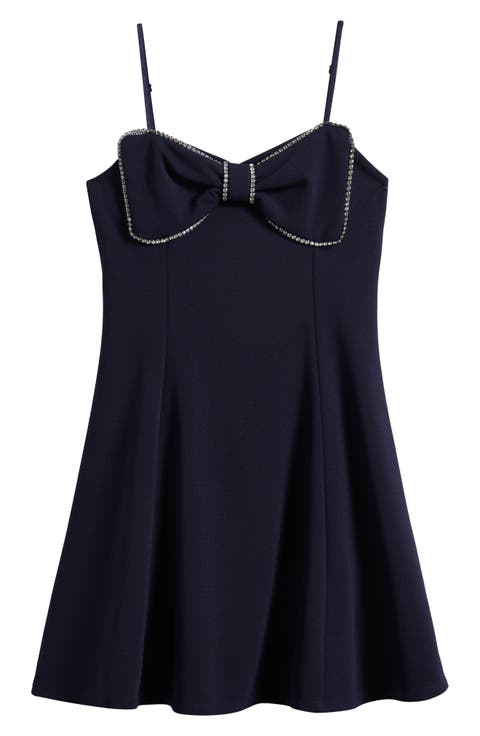 Rhinestone Bow Front Party Dress