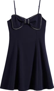 LOVE, NICKIE LEW Rhinestone Bow Front Party Dress