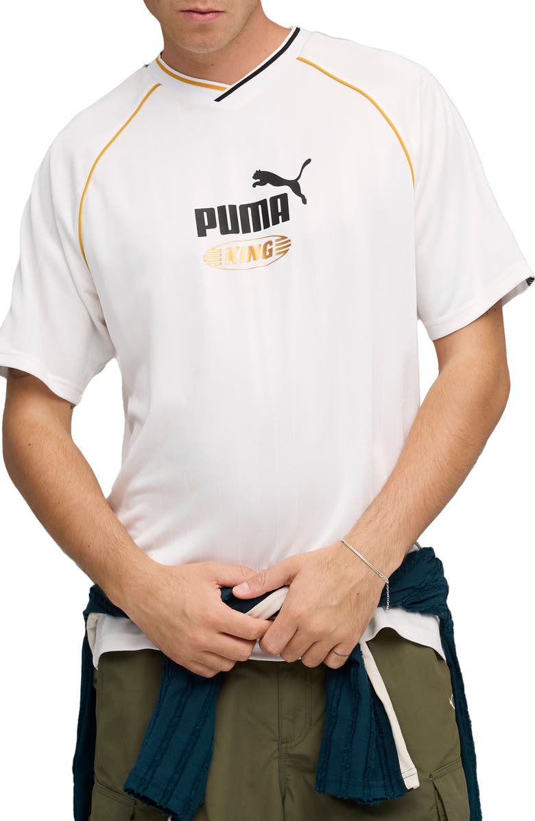 PUMA King Relaxed Performance Football Jersey, Main, color, Puma White
