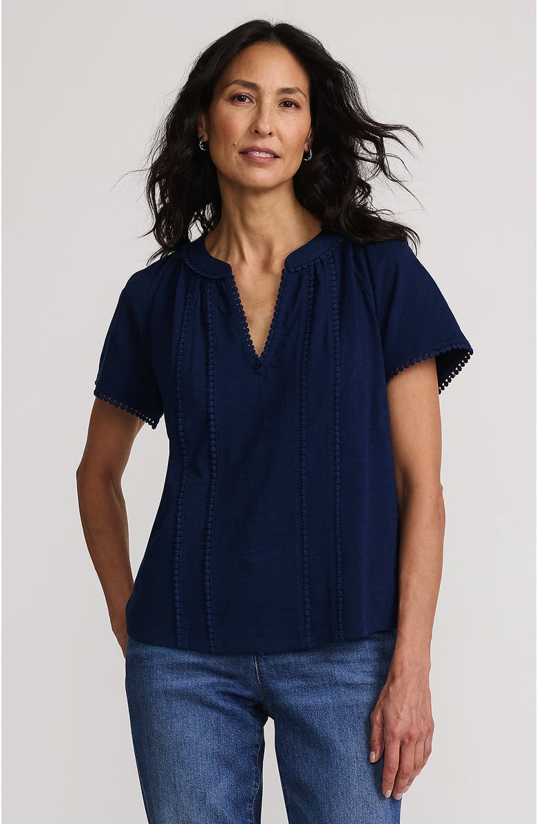 Lands' End Slub Short Sleeve Notch Neck Top, Main, color, 