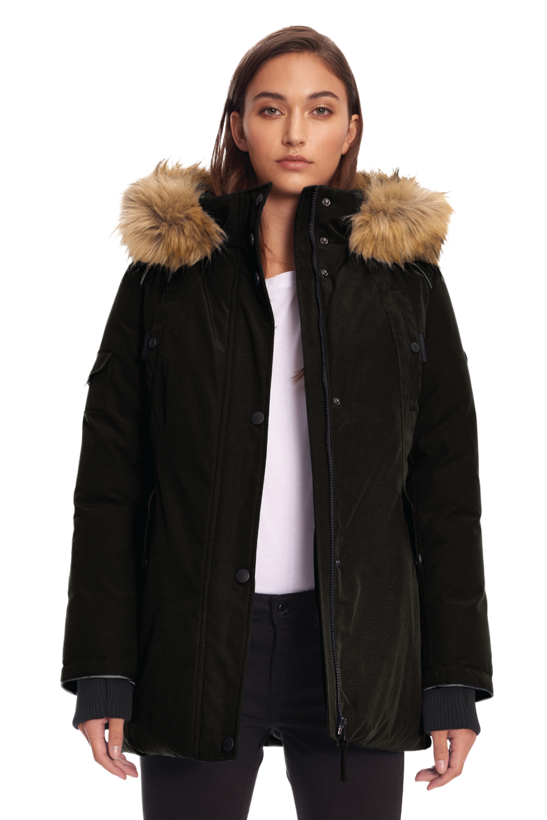 GLACIER - Vegan Down Classic Winter Parka Jacket, Main, color, BLACK