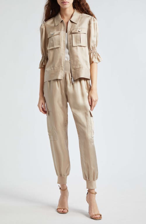 Cinq À Sept Giles Cupro Crop Cargo Joggers In Gray