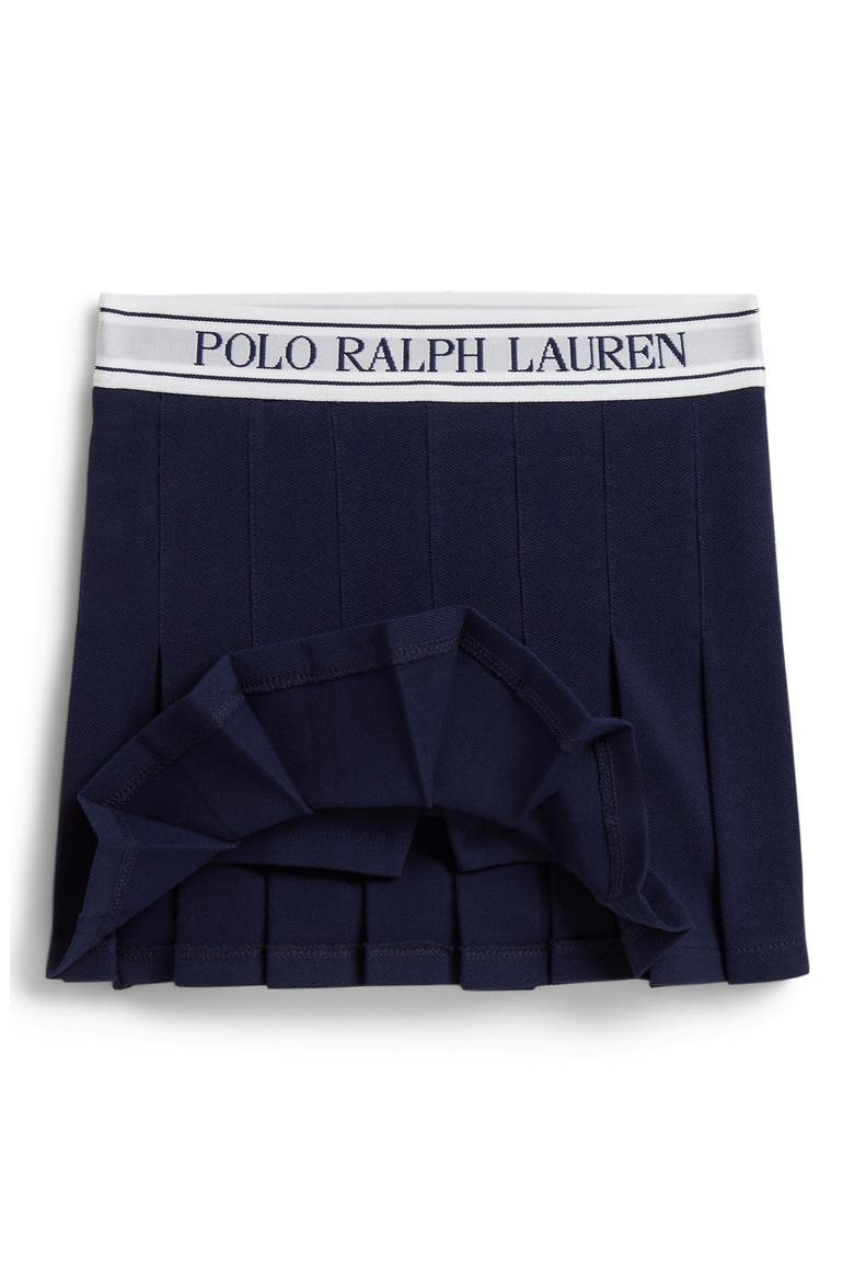 Kids' Zip Neck Mesh Top & Pleated Skirt Set, Alternate, color, REFINED NAVY